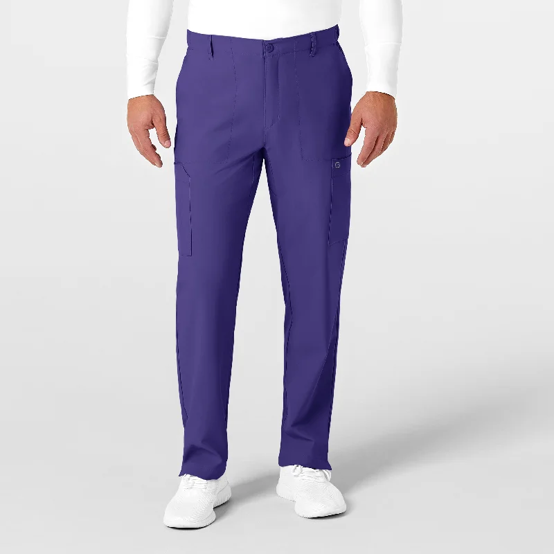 W123 Men's Flat Front Cargo Scrub Pant - Grape