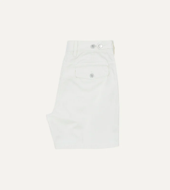 Washed Ecru Cotton Twill Single-Pleat Shorts