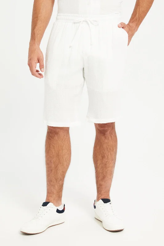 Men White Casual Bermuda Shorts