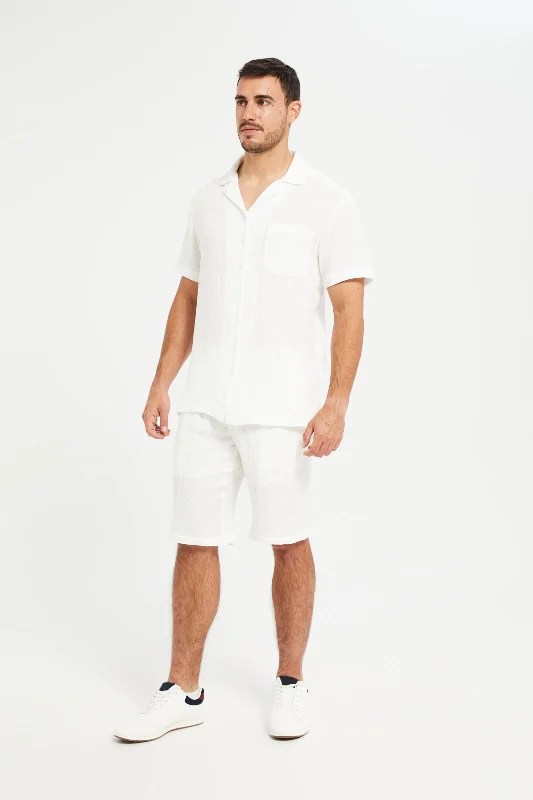 Men White Casual Bermuda Shorts