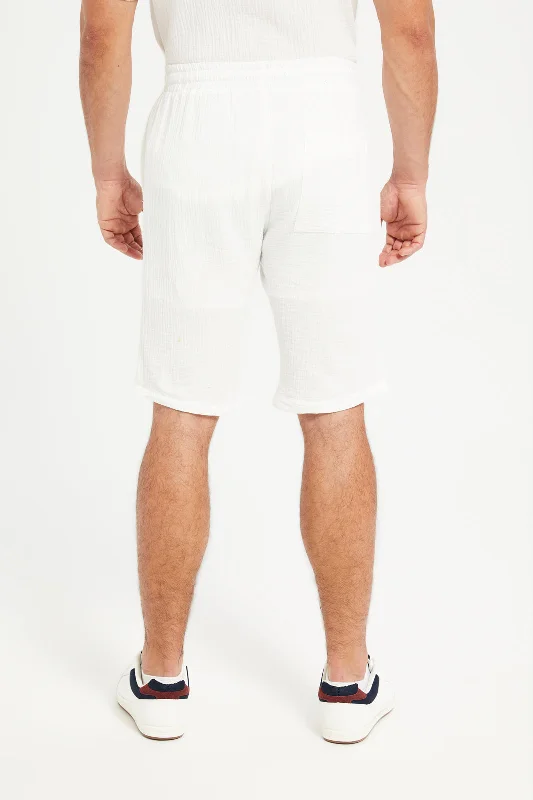 Men White Casual Bermuda Shorts