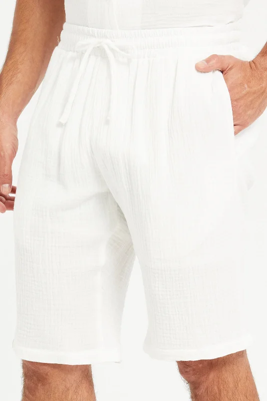 Men White Casual Bermuda Shorts