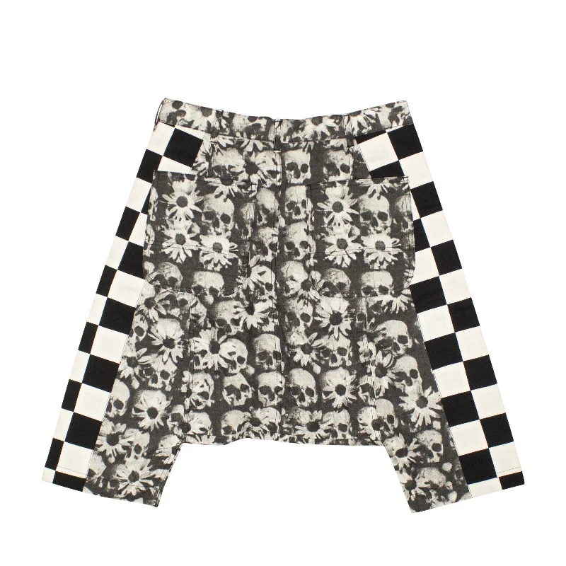 Black Checkered Print Drop Crotch Shorts