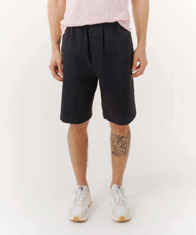 Cotton Twill Pull-On Shorts - Black