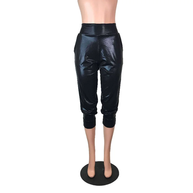 Black Mystique Metallic Joggers w/ Pockets Women's