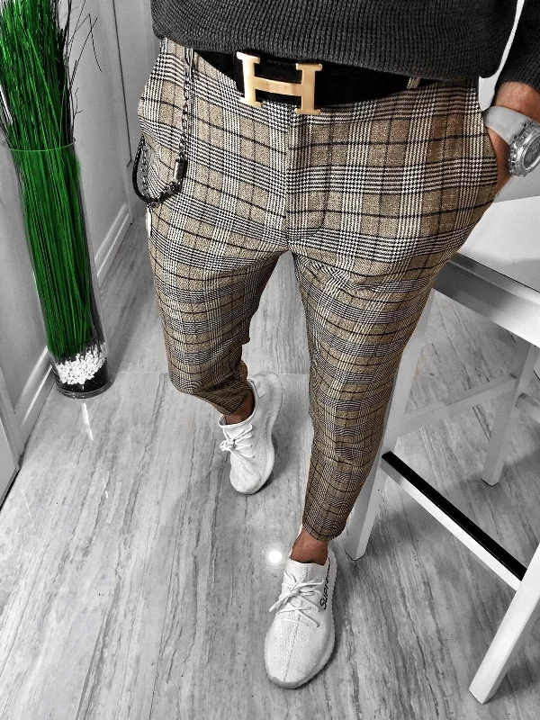 Beige Checkered Casual Jogger Pant S150 Streetwear Casual Jogger Pants