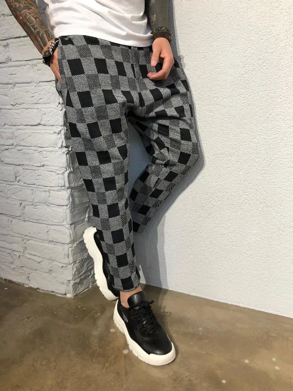 Gray Checkered Jogger Pant B356 Streetwear Jogger Pants