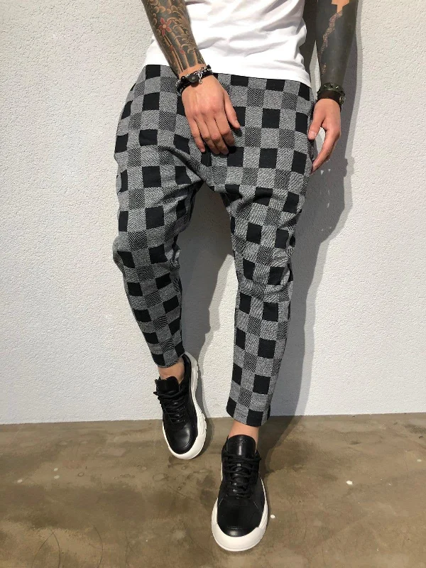 Gray Checkered Jogger Pant B356 Streetwear Jogger Pants