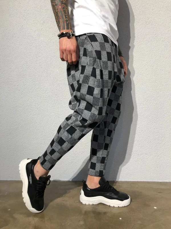 Gray Checkered Jogger Pant B356 Streetwear Jogger Pants