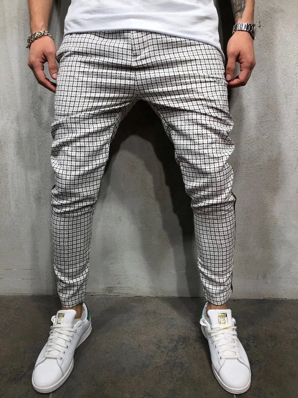 Side Striped Checkered Casual Jogger Pant A147 Streetwear Jogger Pants