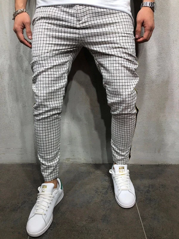 Side Striped Checkered Casual Jogger Pant A147 Streetwear Jogger Pants