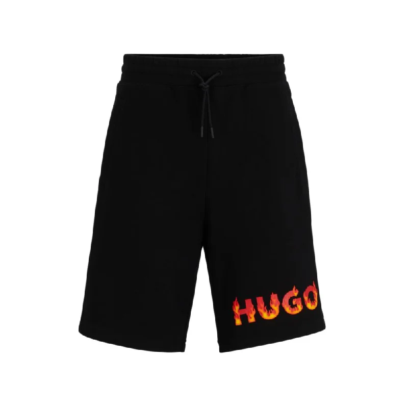 Cotton-terry shorts with puffed flame logo