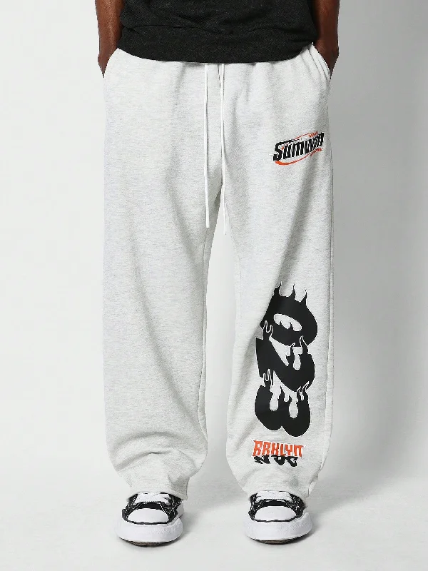 Loose Fit Baggy Drop Crotch Joggers With Number Flame Print