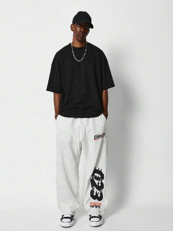 Loose Fit Baggy Drop Crotch Joggers With Number Flame Print