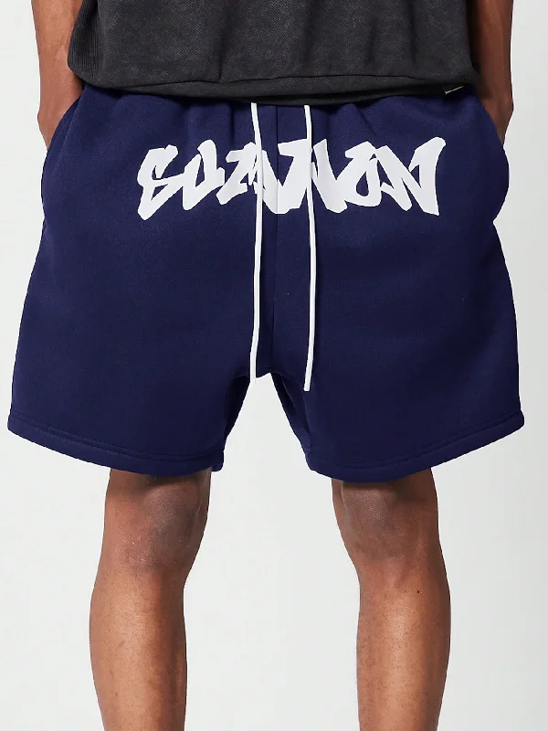 Drop Crotch Shorts With Front Graphic