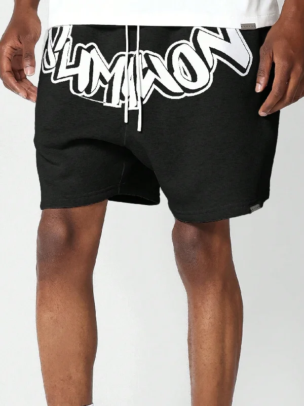 Drop Crotch Shorts With Front Graphic