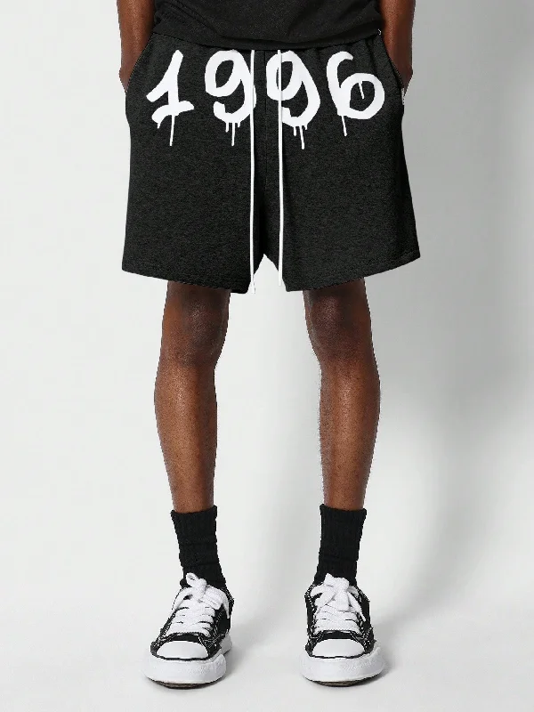 Drop Crotch Shorts With Year Graphic