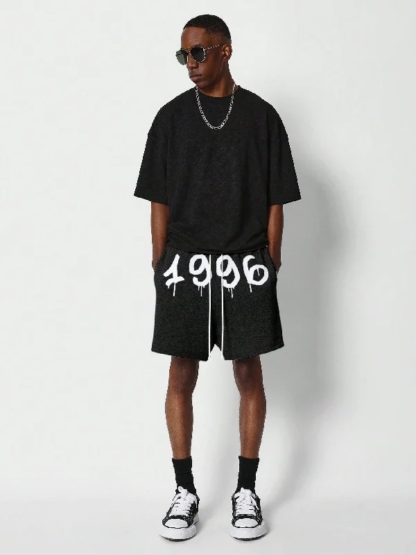 Drop Crotch Shorts With Year Graphic