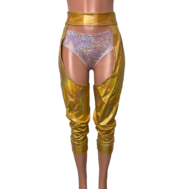 Jogger Chaps in Holographic Gold Opal Spandex Unisex Women's/Men's