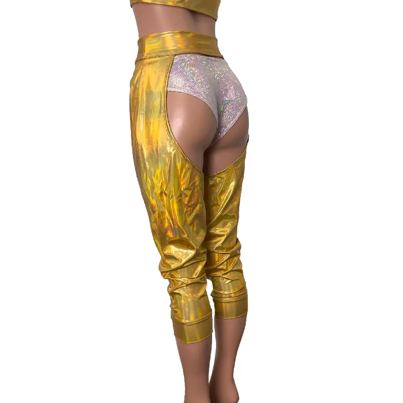 Jogger Chaps in Holographic Gold Opal Spandex Unisex Women's/Men's