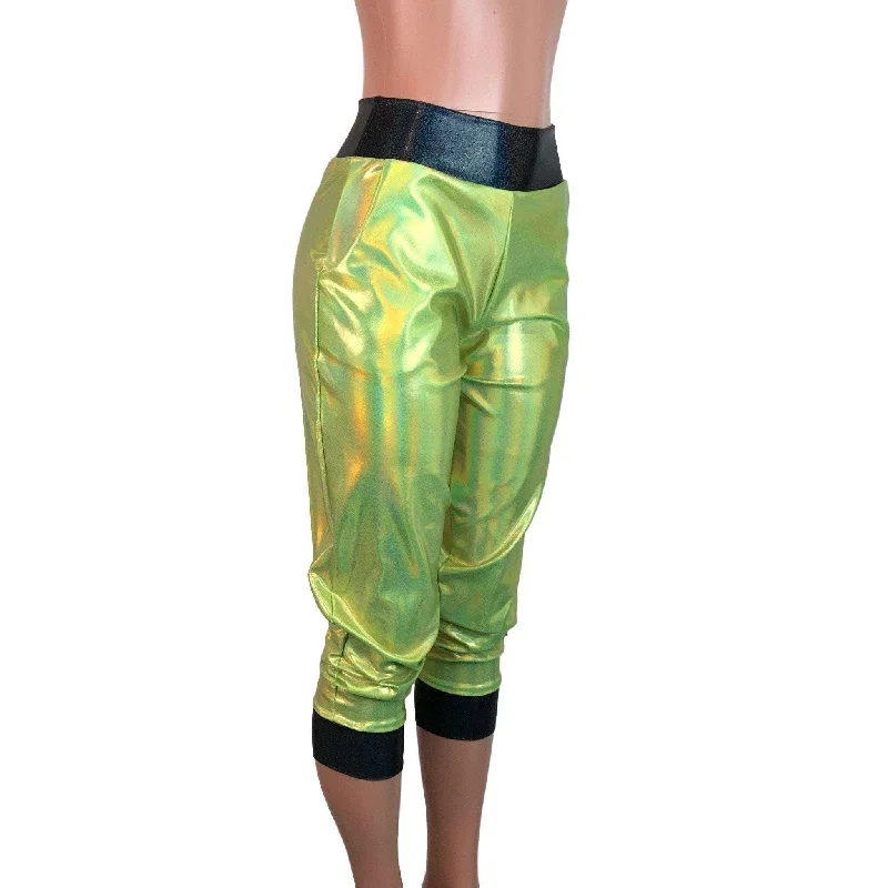 Lime W/ Black Holograph Joggers w/ Pockets Women's