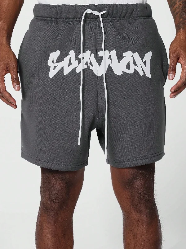 Drop Crotch Shorts With Front Graphic