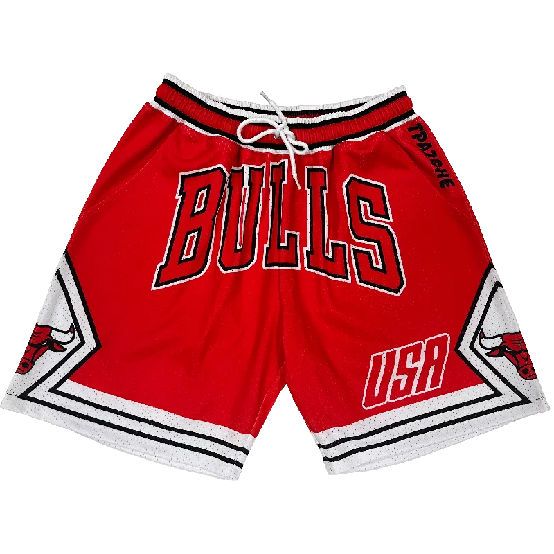 NBA Bulls Mens Sports Short Quick Dry Polyester Vintage Basketball Shorts with Pocket