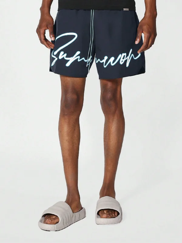 Nylon Swim Shorts With Front Graphic