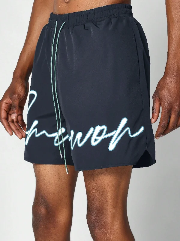 Nylon Swim Shorts With Front Graphic