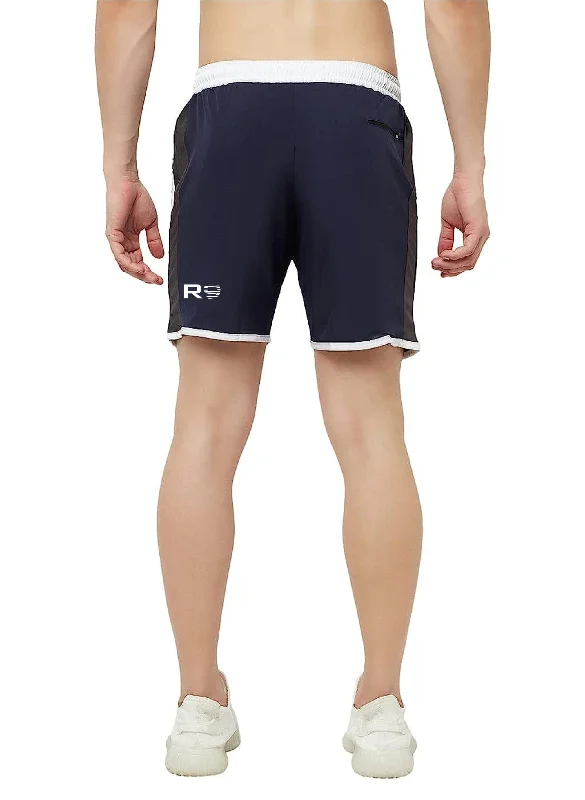 Romano nx Men's Navy Blue 7 inch Dry Fit Sports Running Reflective Shorts with 2 Side Pockets and Zipper Back Pocket