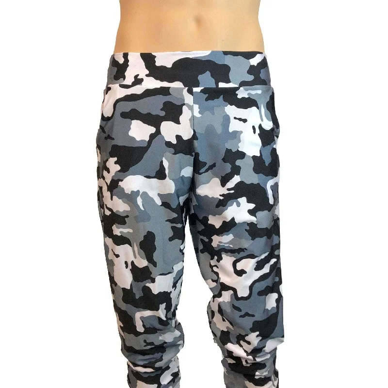 SALE - MEDIUM ONLY - Men's Black & White Camo Camouflage Jogger Pants w/ Pockets