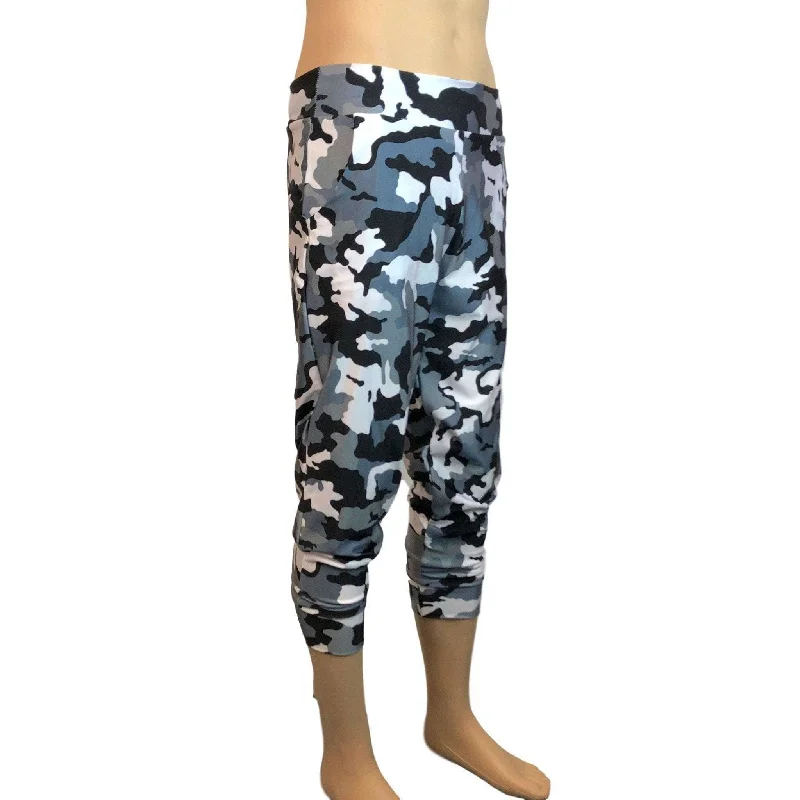 SALE - MEDIUM ONLY - Men's Black & White Camo Camouflage Jogger Pants w/ Pockets