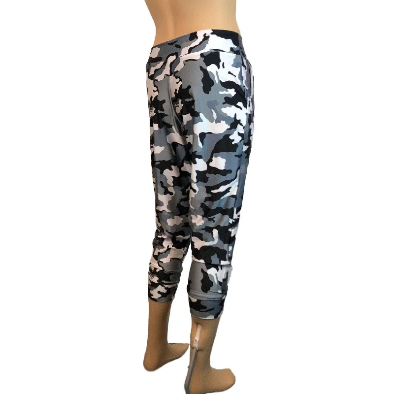 SALE - MEDIUM ONLY - Men's Black & White Camo Camouflage Jogger Pants w/ Pockets