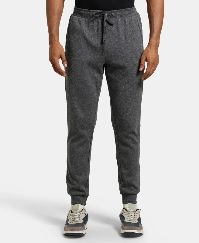 Super Combed Cotton Rich Slim Fit Jogger with Zipper Pockets - Charcoal Melange