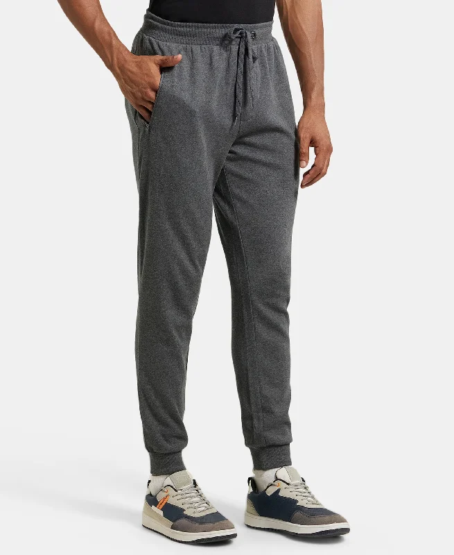 Super Combed Cotton Rich Slim Fit Jogger with Zipper Pockets - Charcoal Melange