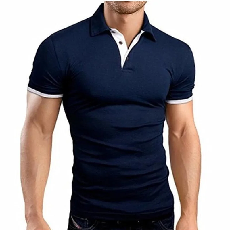 Brand New Men's T-shirt Lapel Casual Short-sleeved Stitching T-shirt for Male Solid Color Pullover Tops T-shirt