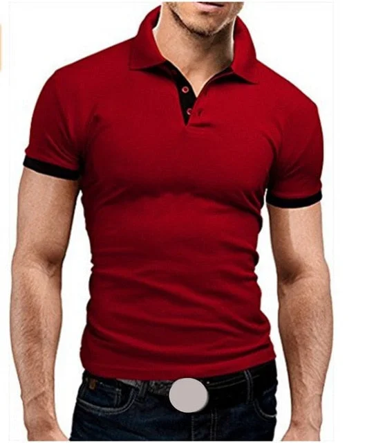 Brand New Men's T-shirt Lapel Casual Short-sleeved Stitching T-shirt for Male Solid Color Pullover Tops T-shirt