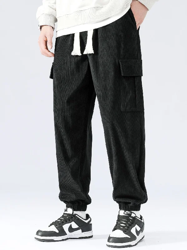 Drawstring Corduroy Cargo Joggers