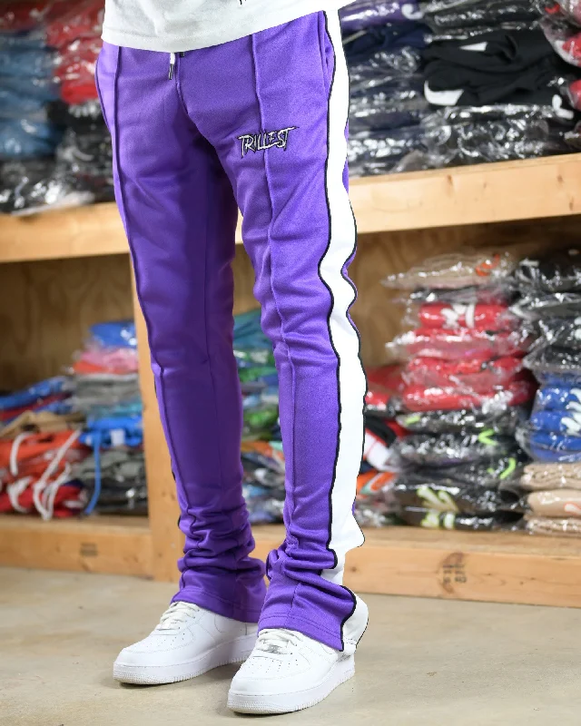 Trillest Stacked Track Pants - Purple/White