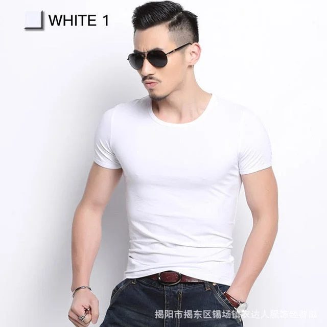 Men Tshirt Spandex Fitness Gym Clothing Man Tops Tees T Shirt For Male Solid Color Tshirts multi Colors T-Shirt XS-XXL