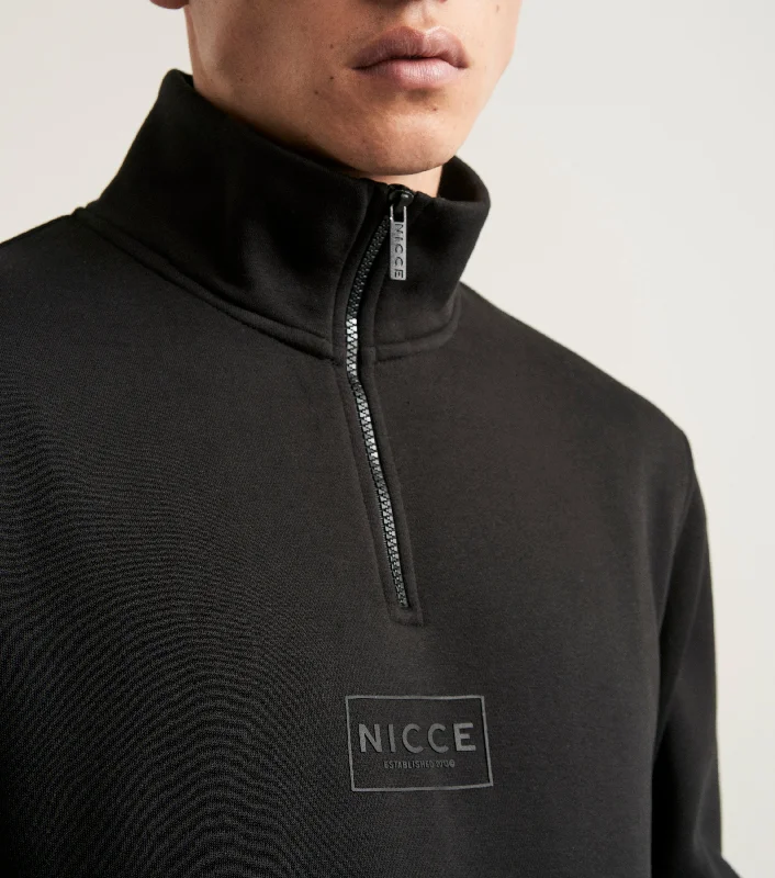 NICCE Mens Est.13 Cargo Joggers & Qtr Zip Funnel Hoodie Tracksuit Set | Black