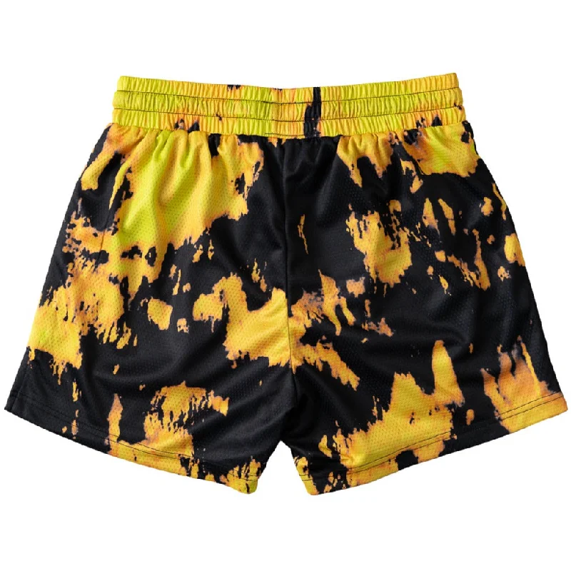 MUAY THAI SHORTS (MID THIGH CUT) ACID WASH - YELLOW / BLACK