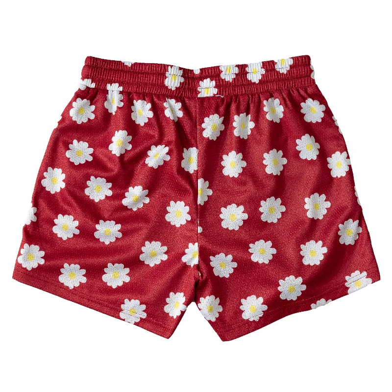 MUAY THAI SHORTS (MID THIGH CUT) DAISY - RED