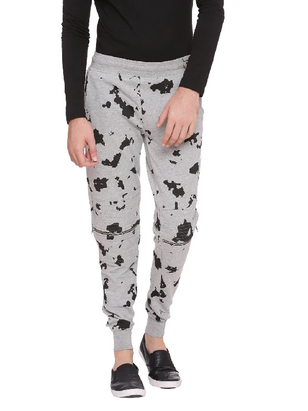 Jogger with Splatter Paint Print and Zipper at knee