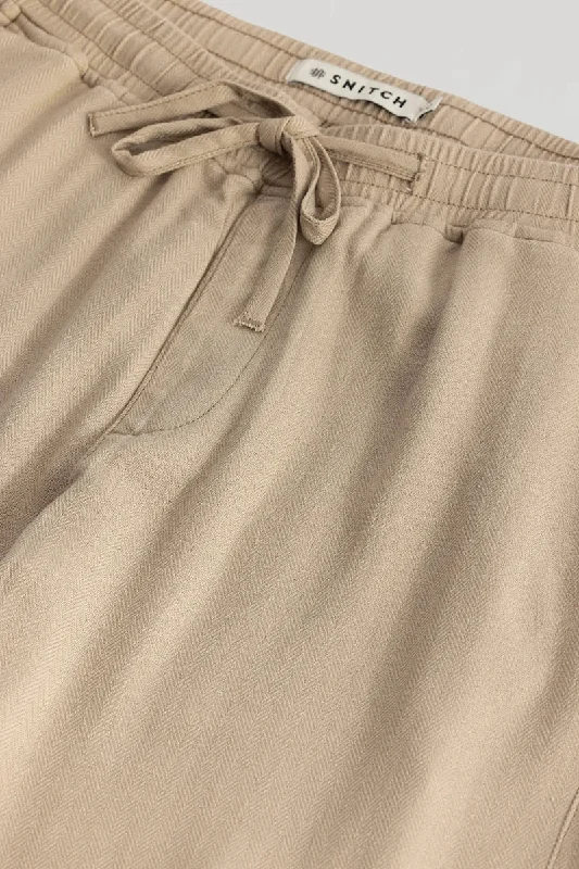 Ragna Beige Plain Relaxed Fit Joggers