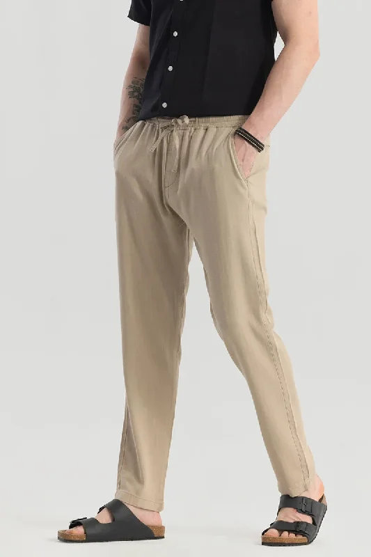 Ragna Beige Plain Relaxed Fit Joggers